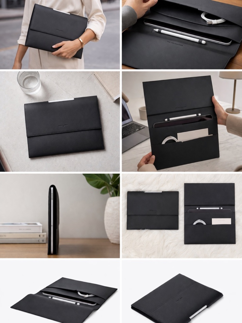 Von Holzhausen Leather Tablet Sleeve Clutch - Black for iPad 12.9 inch. New - Picture 2 of 8